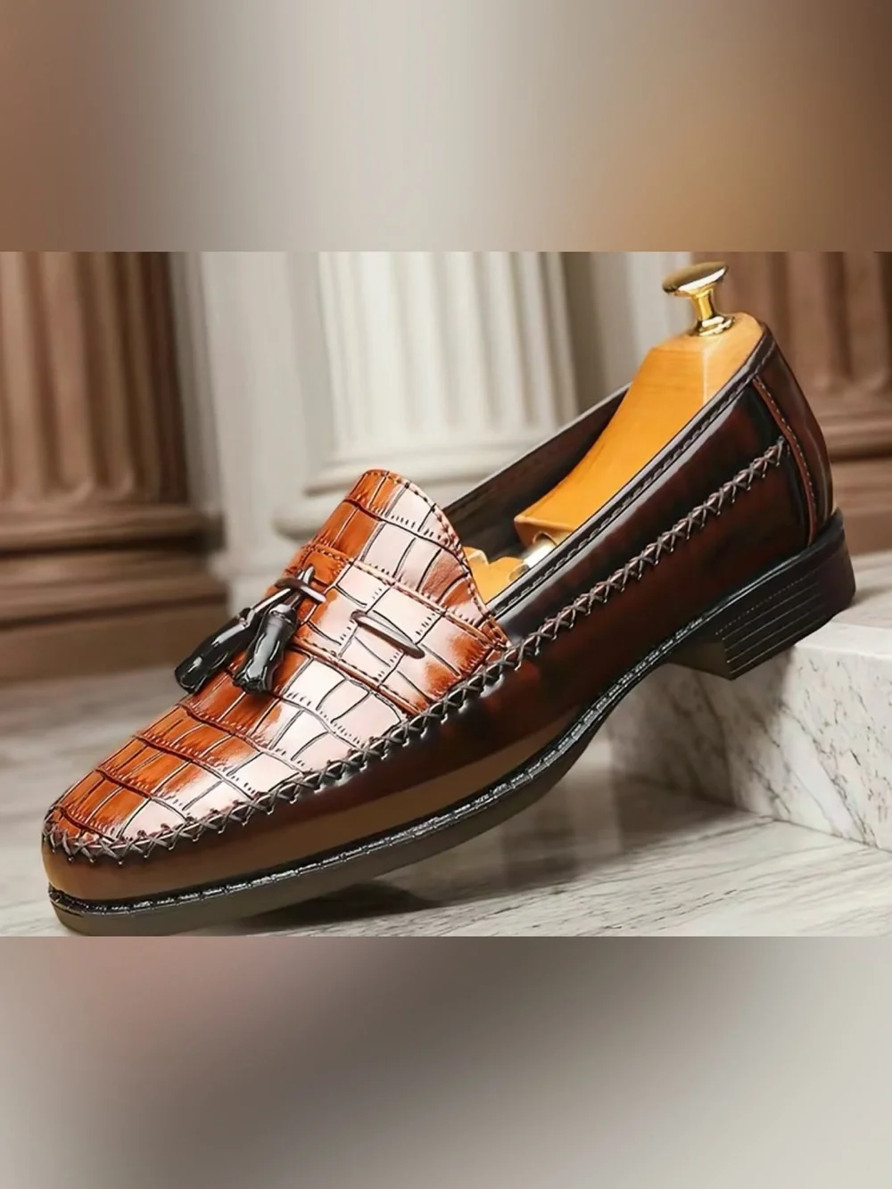 Men’s Croc-Embossed Tassel Loafers – Size 11 (EU 45) – Brown – Brand New in Box
